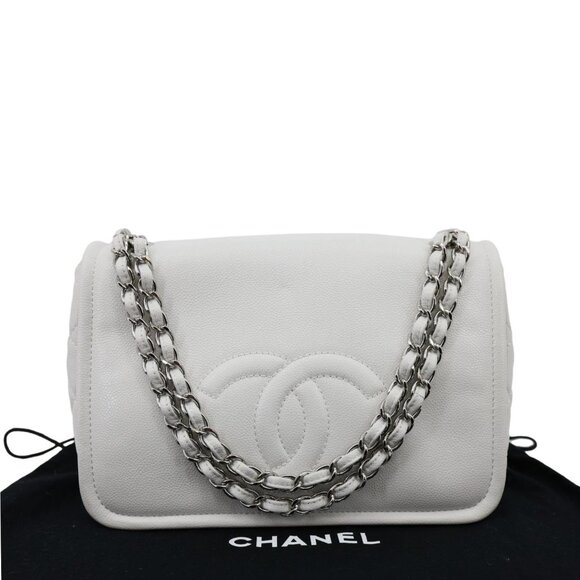 Chanel Timeless Flap CC Caviar Leather Crossbody Bag White - Picture 3 of 12